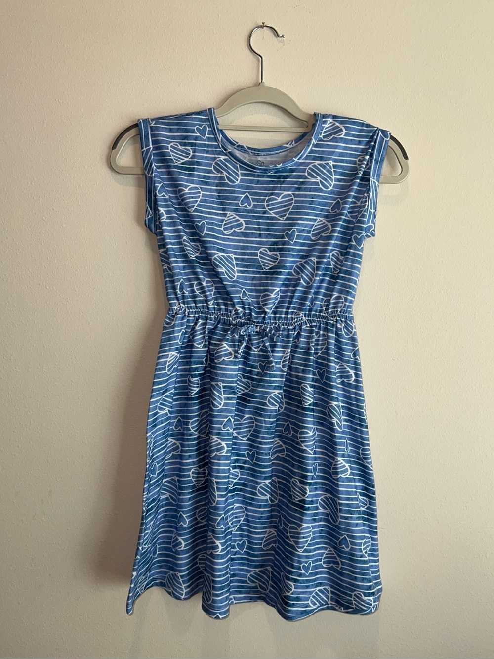 SO Brand Girls Short Sleeve Blue Striped Heart Casual Summer Dress Size L 12